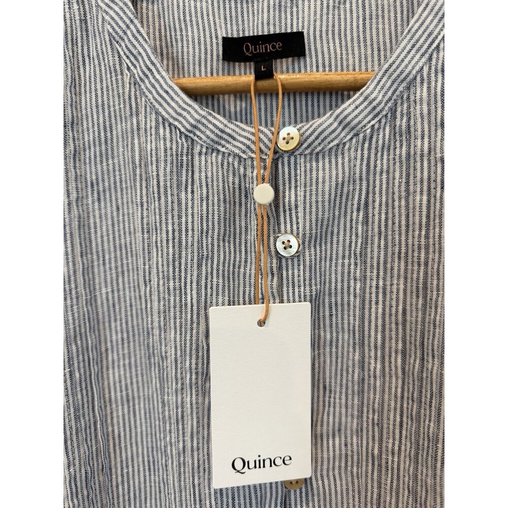 NWT Quince European Linen Sleeveless Swing Dress Women’s L Blue White Pinstripe - Picture 3 of 9
